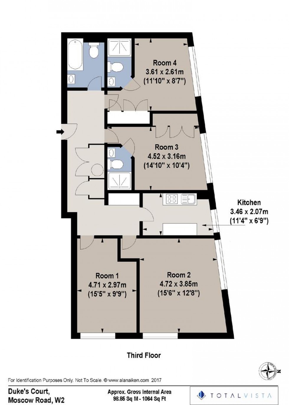 Floorplan for Dukes Court, Moscow Road, London